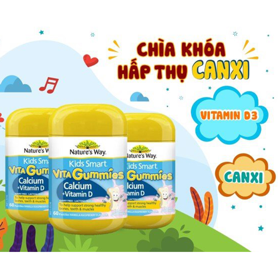 Kẹo Vita Gummies Natures Way Bổ Sung Canxi,Vitamin D 60 Viên